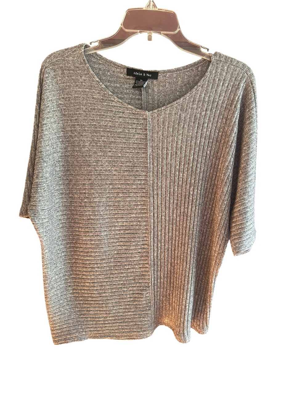 Adele & May heather gray ribbed short sleeved sweater Sz XL